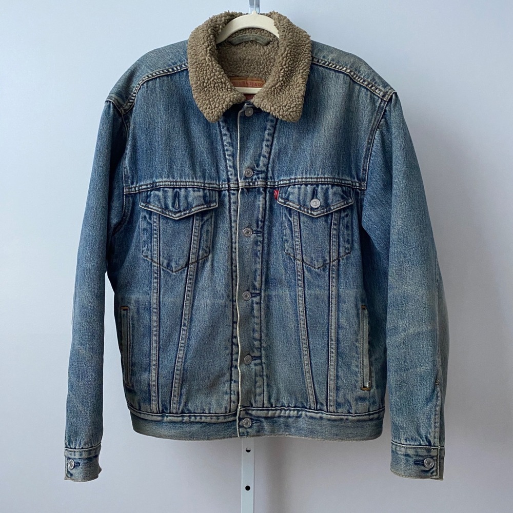 Levi Cotton Rugged Outdoors Fisherman‎ Kurt Cobain Sherpa Trucker L Coat Blue